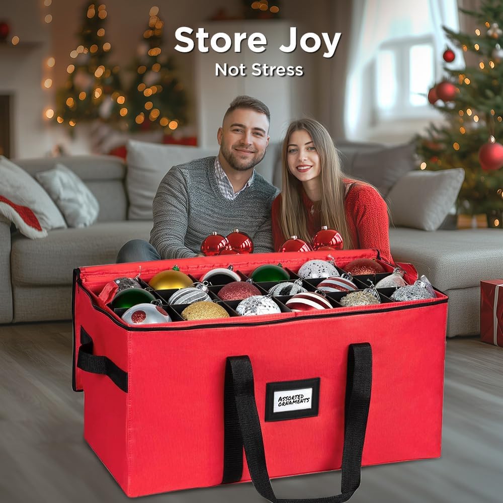Christmas Ornament Storage Container.Box Stores Up to 54. Adjustable Dividers. Large Organizer Bin to Protect and Store Holiday Décor - Image 4