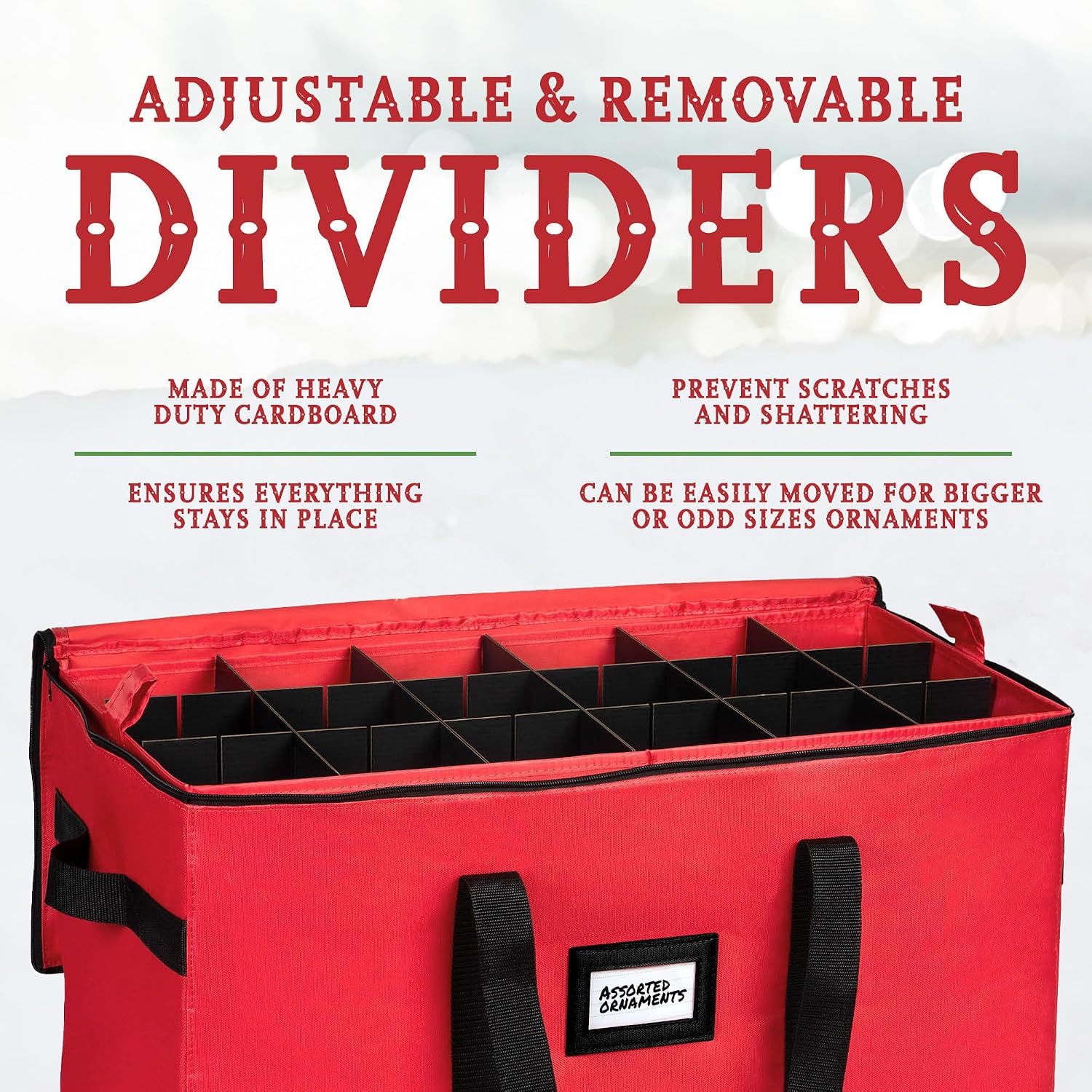 Christmas Ornament Storage Container.Box Stores Up to 54. Adjustable Dividers. Large Organizer Bin to Protect and Store Holiday Décor - Image 7