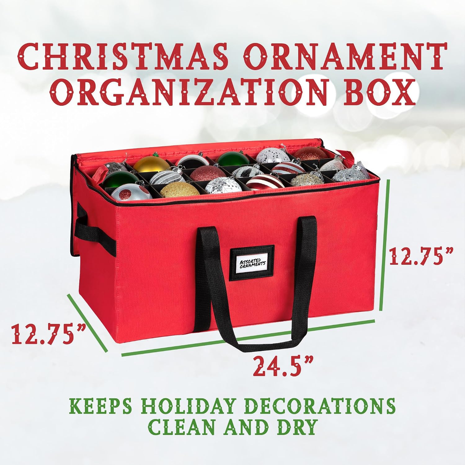 Christmas Ornament Storage Container.Box Stores Up to 54. Adjustable Dividers. Large Organizer Bin to Protect and Store Holiday Décor - Image 9